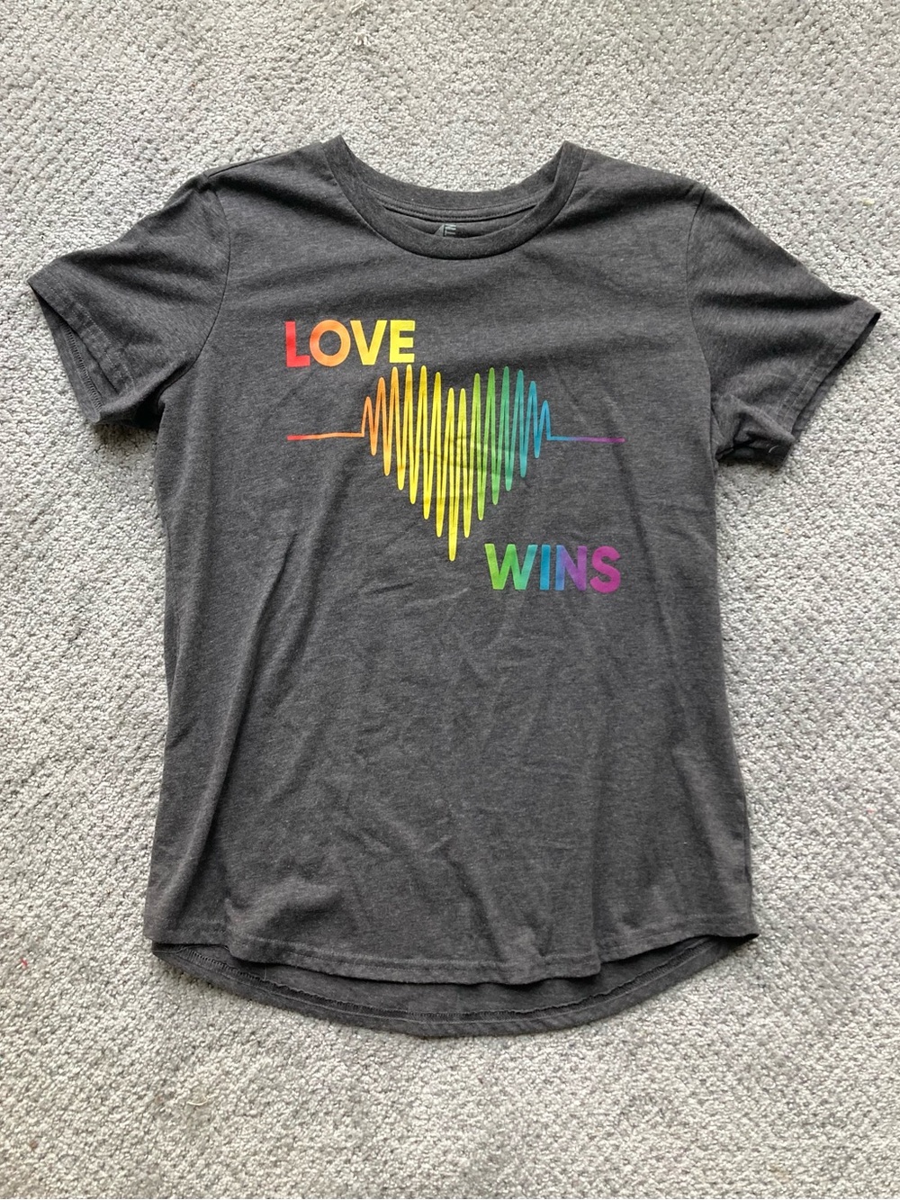 American Dream Charcoal Tee with Rainbow Heart "Love Wins"